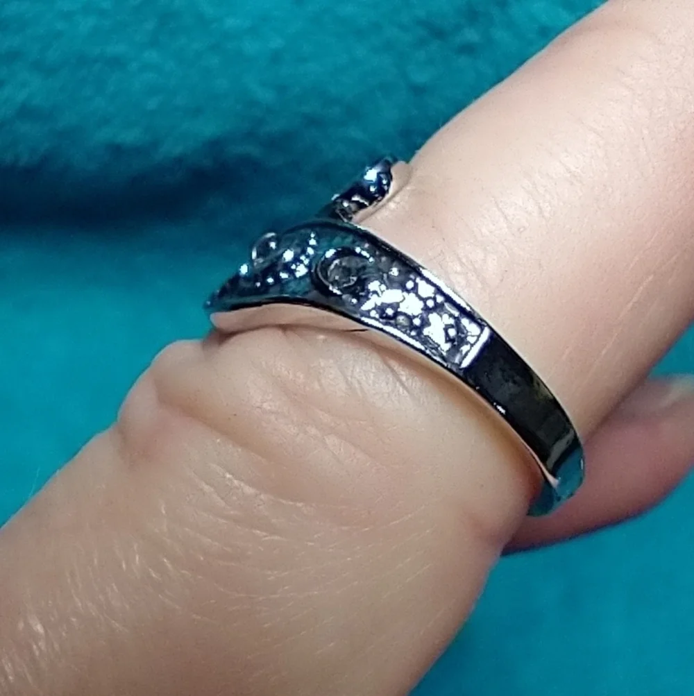 Silvertone sun moon aurora adjustable ring